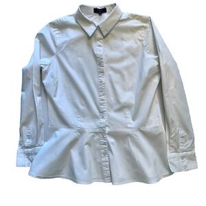 Chocolate Women's White Buttoned Collar Long Sleeve Peplum Cotton Stretch Size L